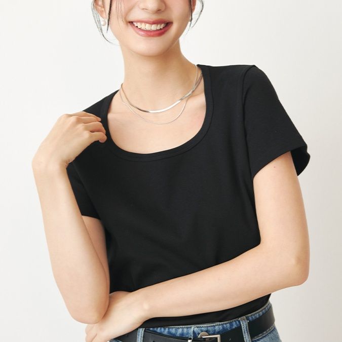 無地 Tシャツ なめらか曲線 ラウンドネック半袖
