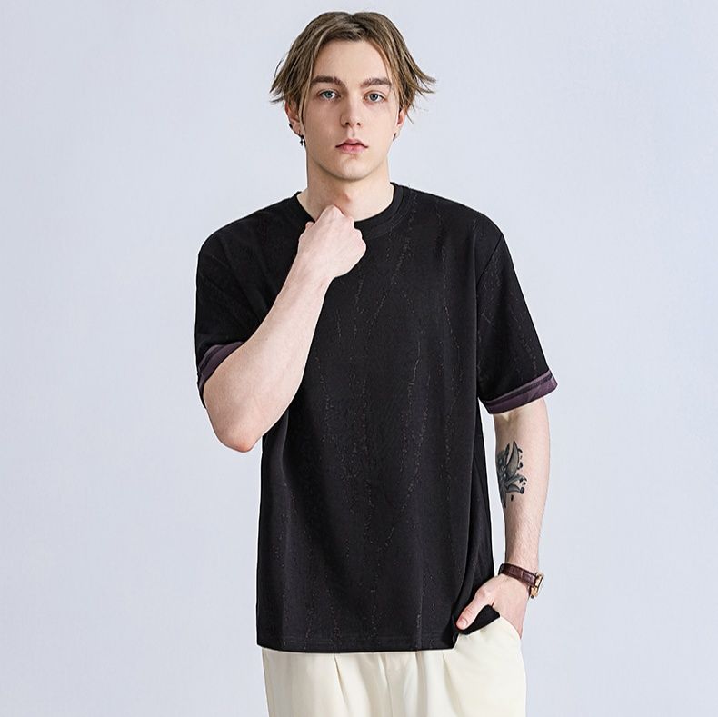 無地 Tシャツ 袖口彩りシンプル無地半袖
