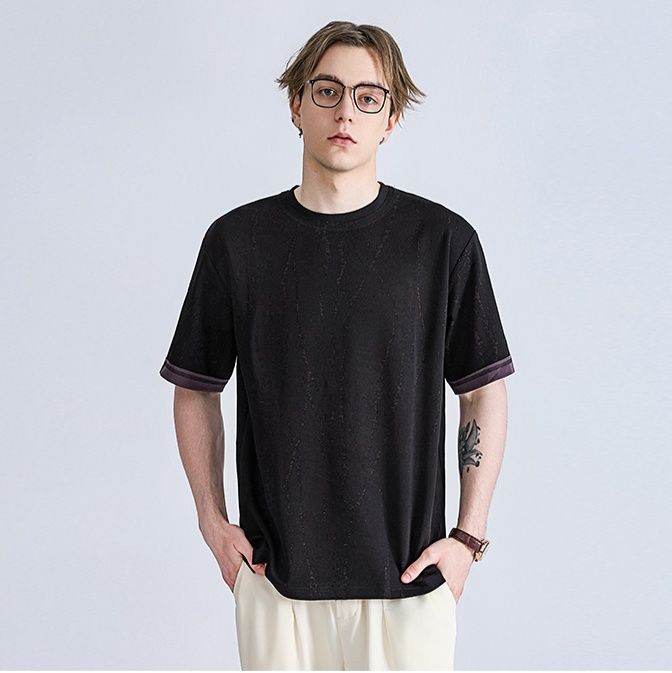 無地 Tシャツ 袖口彩りシンプル無地半袖