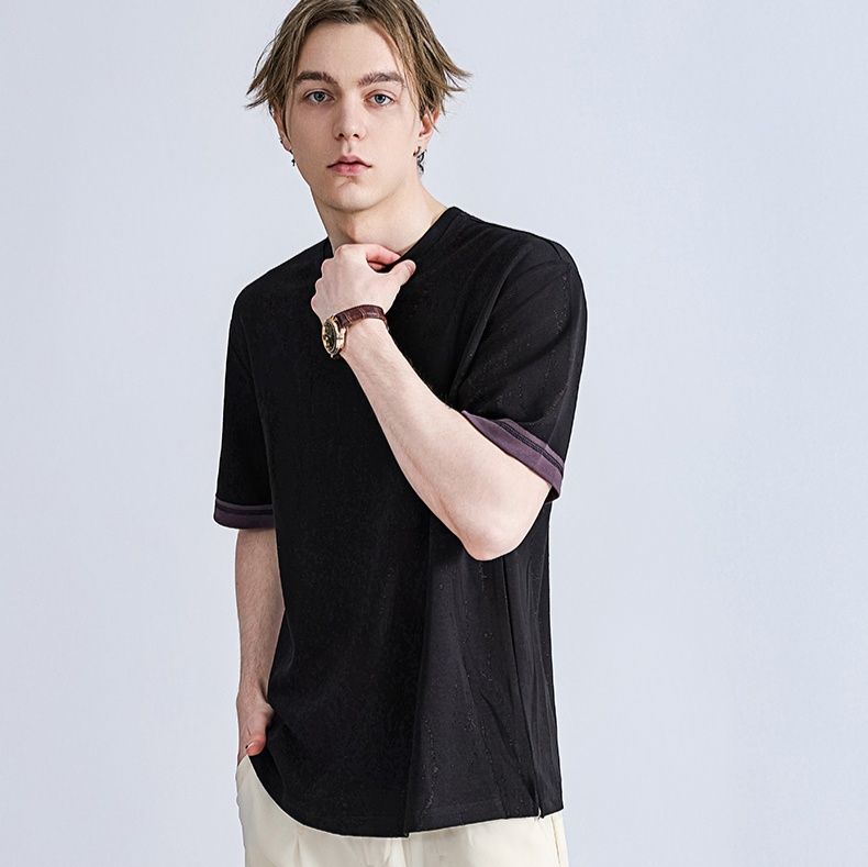 無地 Tシャツ 袖口彩りシンプル無地半袖