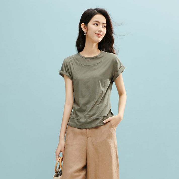 無地 Tシャツ 洗練シルエット 上質素材フレンチ袖