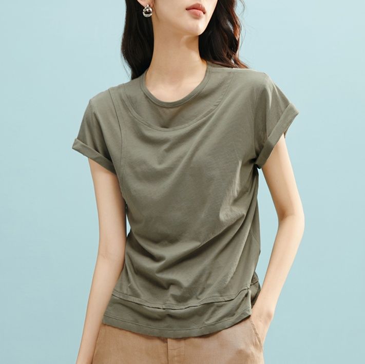 無地 Tシャツ 洗練シルエット 上質素材フレンチ袖