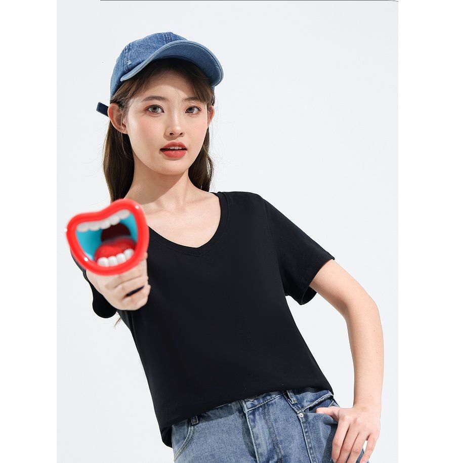無地 Tシャツ シンプル 上質Vネック 半袖カットソー