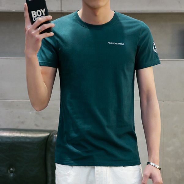 無地 Tシャツ 上質素材 胸元ワンポイント紋章入り半袖