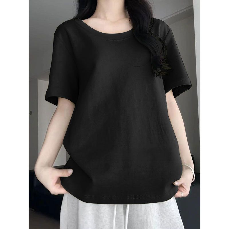 無地 Tシャツ Uネック ゆったり半袖Tシャツ