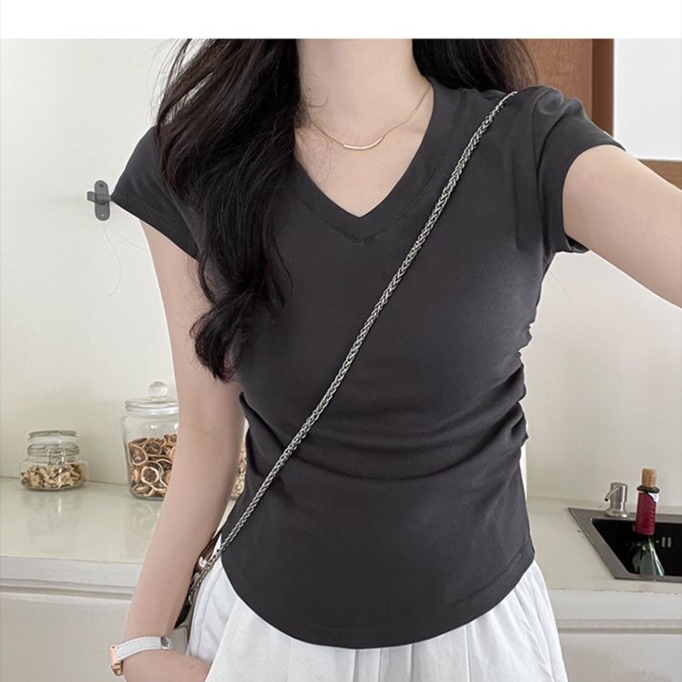 無地 Tシャツ すっきり美ライン 深めＶネック半袖シャツ