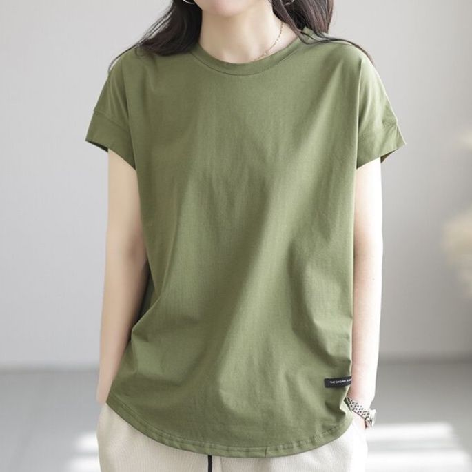 無地 Tシャツ シンプル上質コットン丸首半袖シャツ