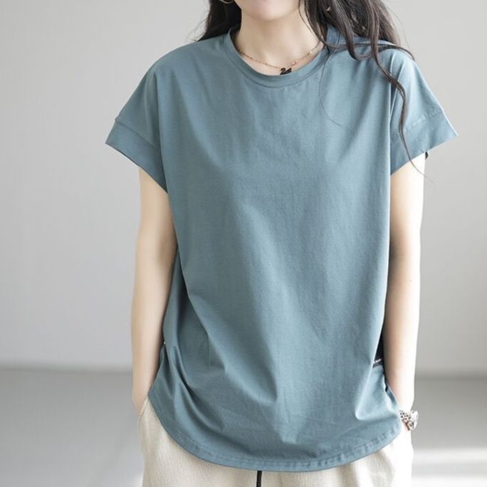 無地 Tシャツ シンプル上質コットン丸首半袖シャツ