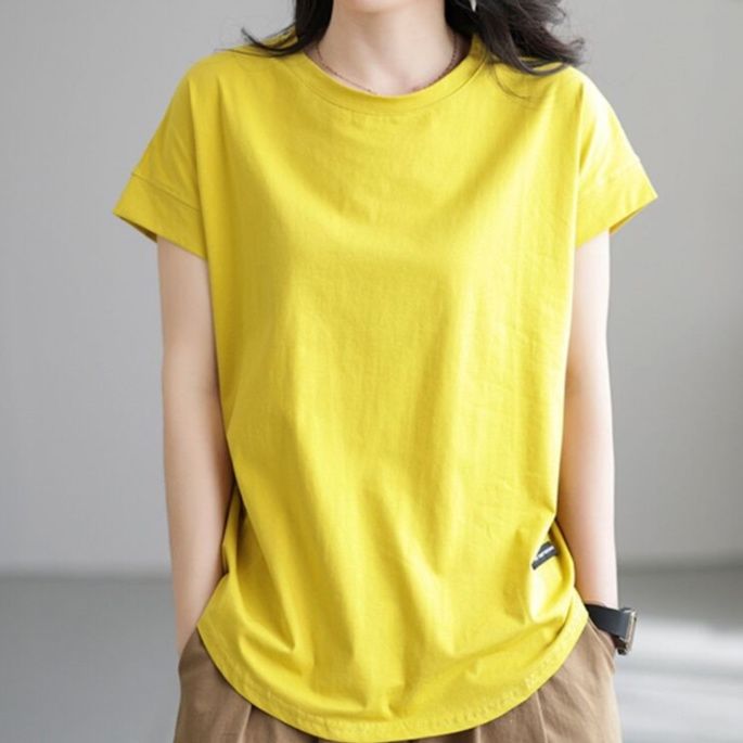 無地 Tシャツ シンプル上質コットン丸首半袖シャツ