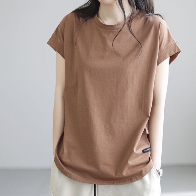 無地 Tシャツ シンプル上質コットン丸首半袖シャツ