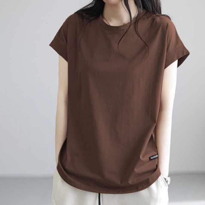 無地 Tシャツ シンプル上質コットン丸首半袖シャツ