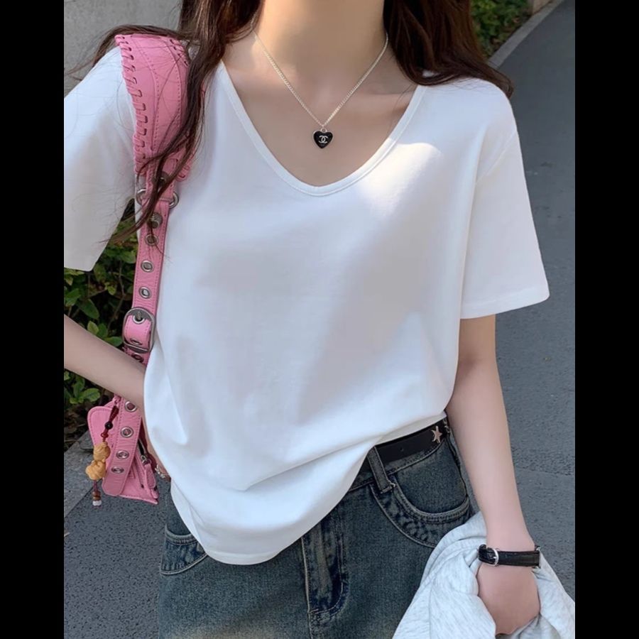 無地 Tシャツ シンプル美人 Uネック半袖