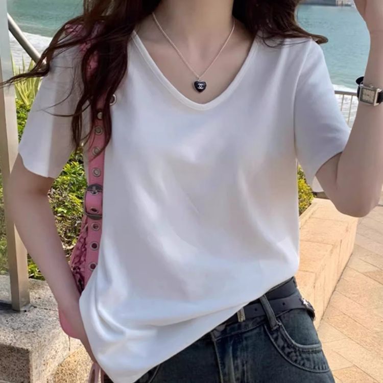 無地 Tシャツ シンプル美人 Uネック半袖