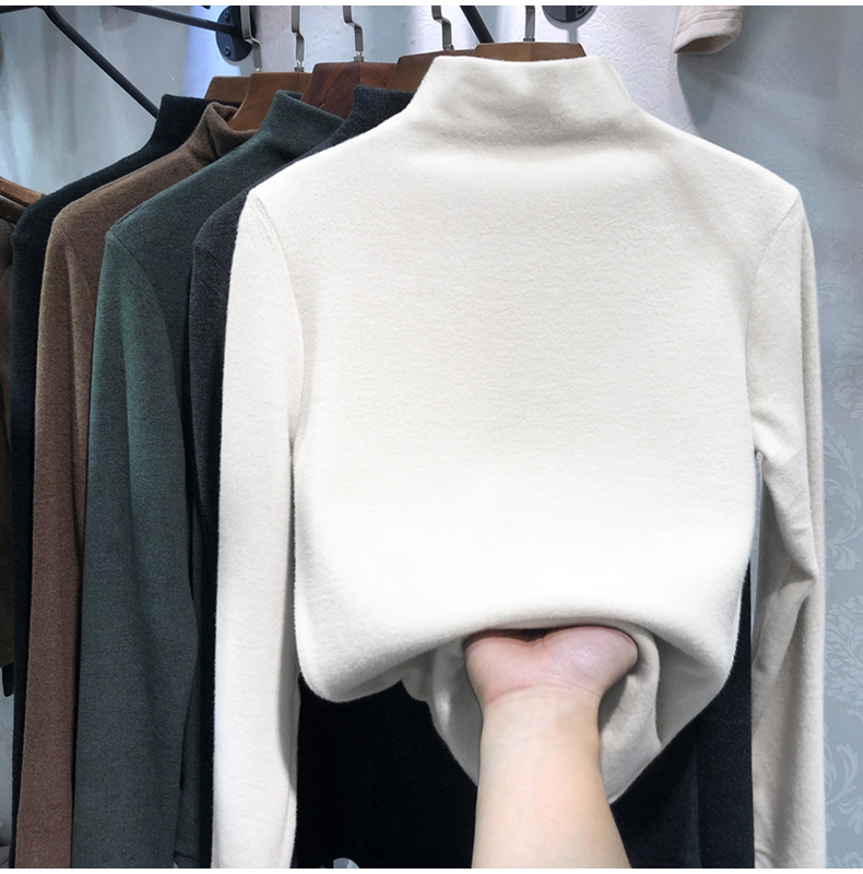 無地 Tシャツ あったか素材ハイネック長袖トップス