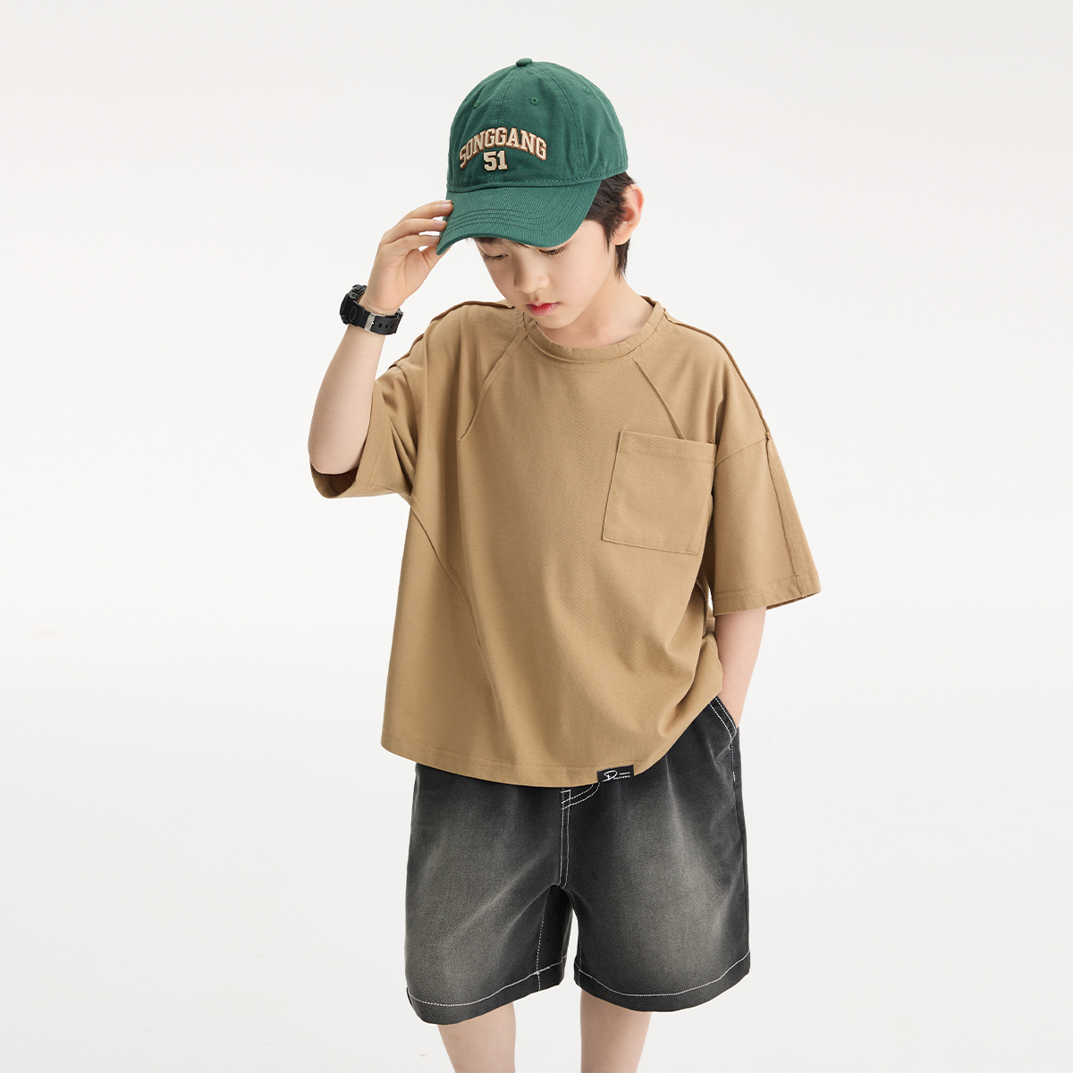無地 Tシャツ キッズ やわらか素材のゆったりポケット付き半袖
