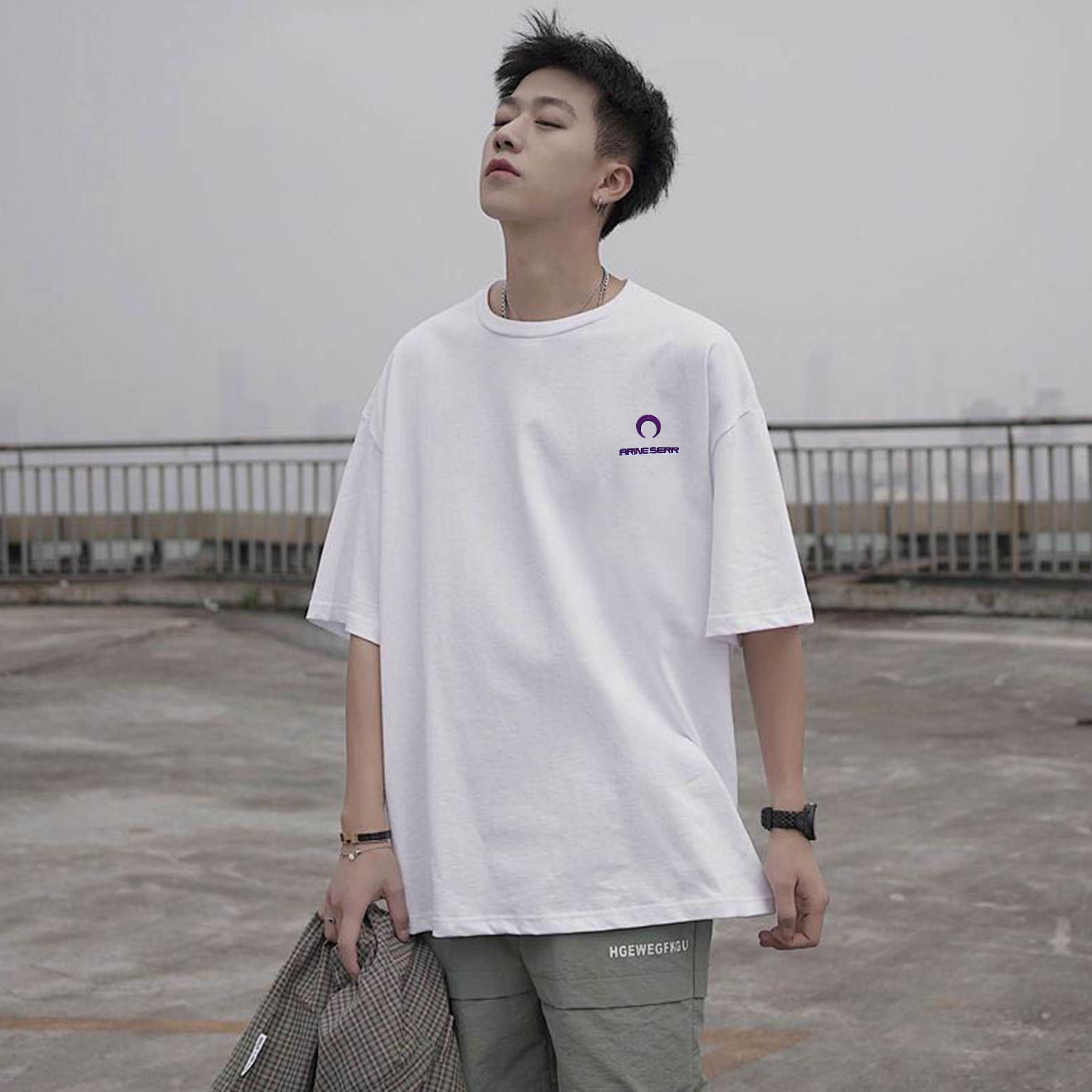 無地 Tシャツ ゆったりシルエット純綿半袖Tシャツ