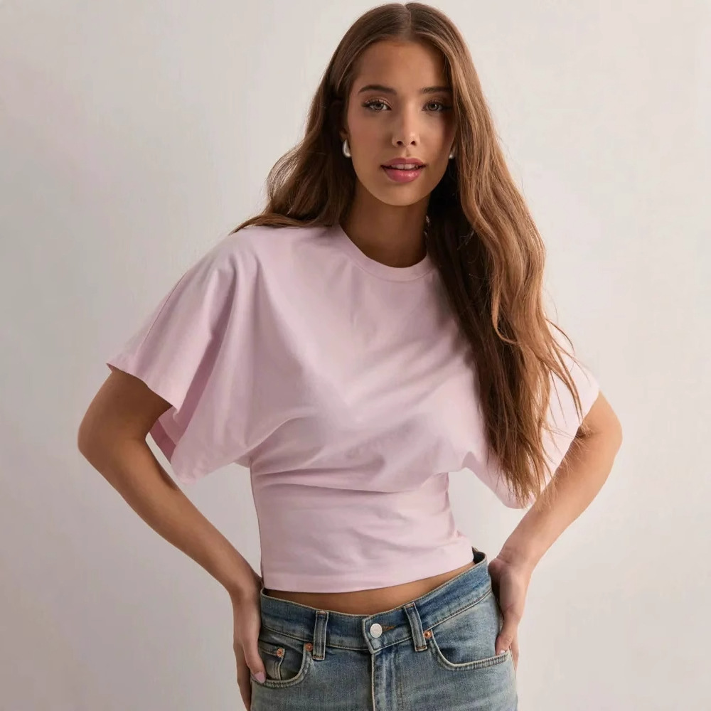 無地 Tシャツ ゆったり袖のウエストシェイプ半袖
