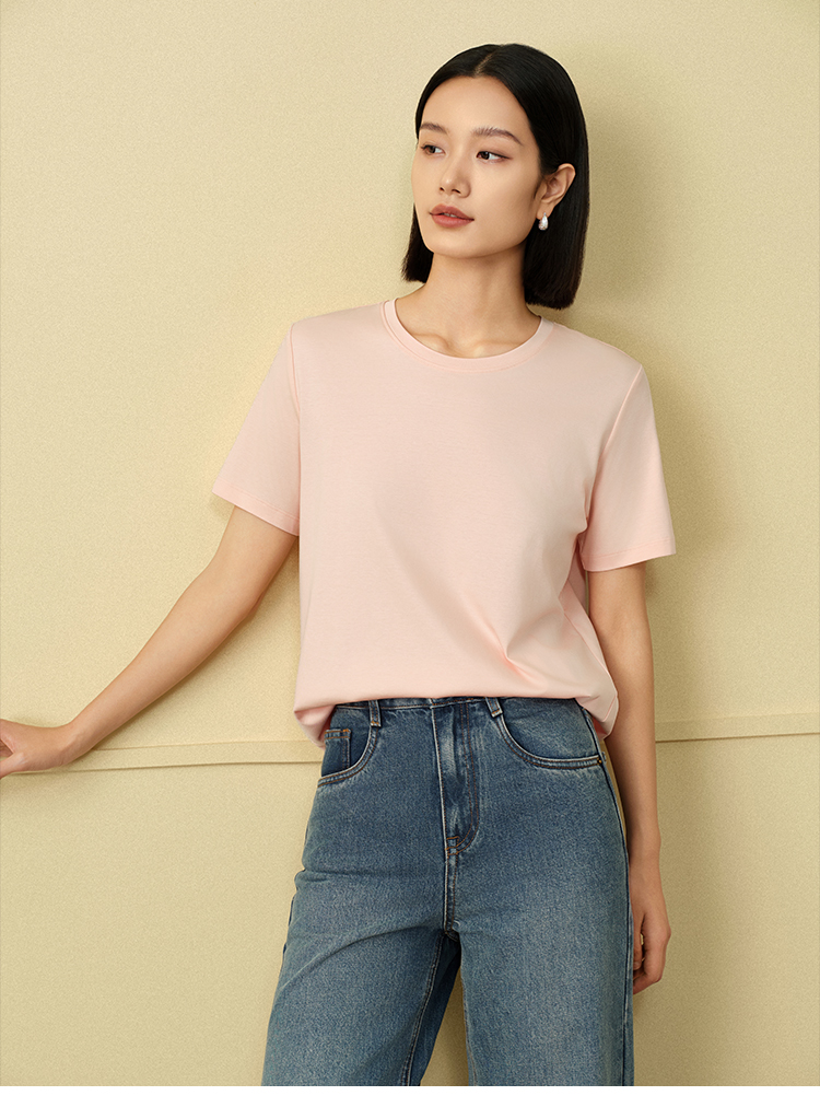 無地 Tシャツ レディース すっきりシルエット 上質素材 快適無地半袖