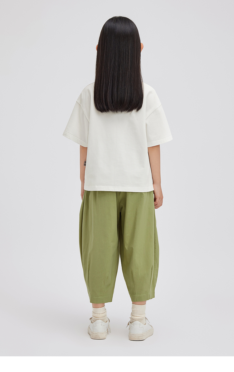 無地 Tシャツ キッズ 襟元の波型装飾がかわいい丸首半袖