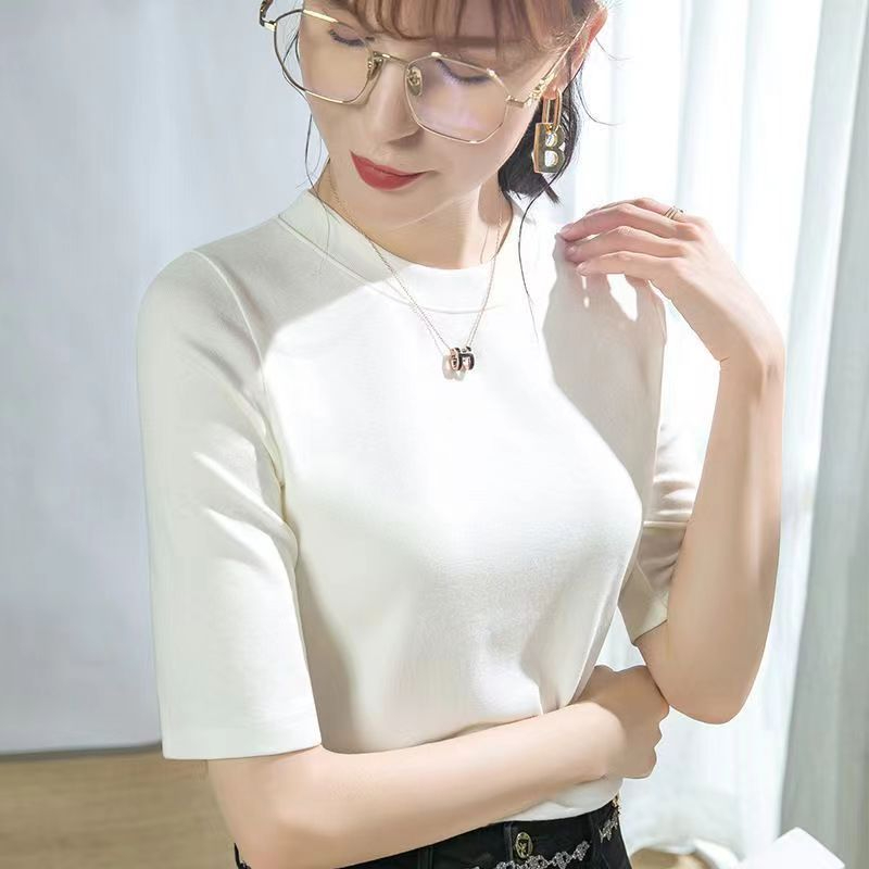 無地 Tシャツ 上質シルエット 五分袖無地カットソー