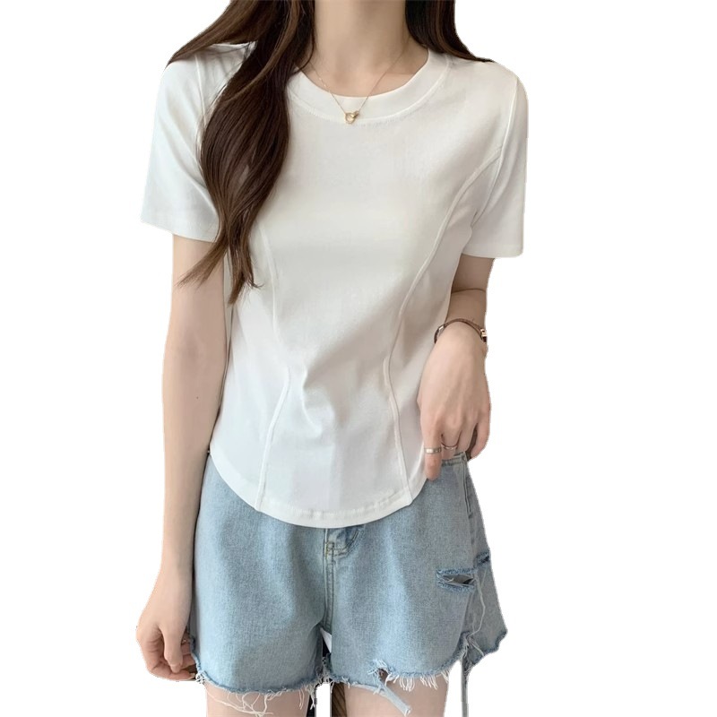 無地 Tシャツ シンプル丸首半袖レディース無地シャツ