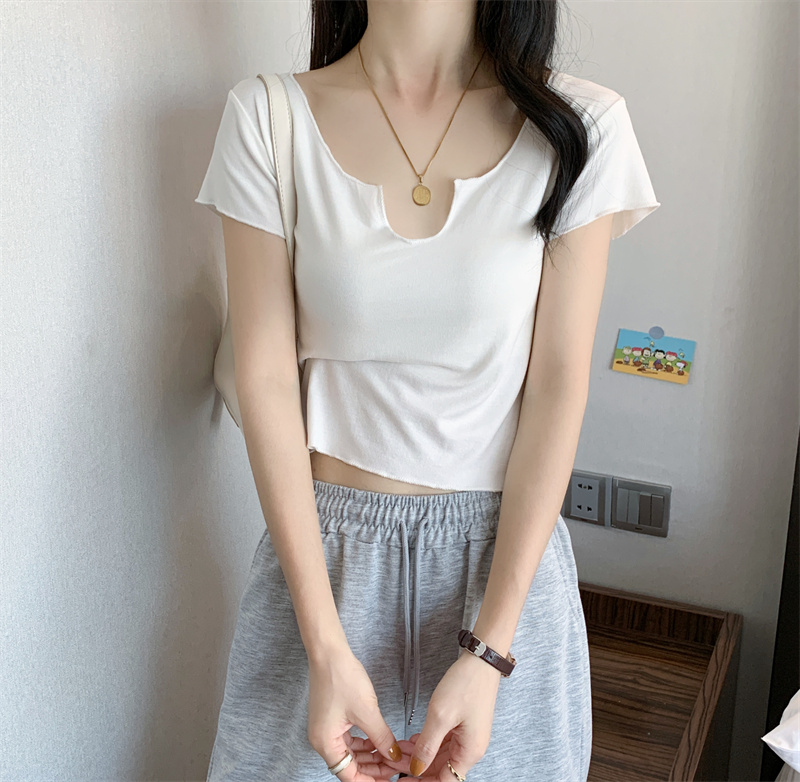 無地 Tシャツ ノッチネック シンプル半袖トップス