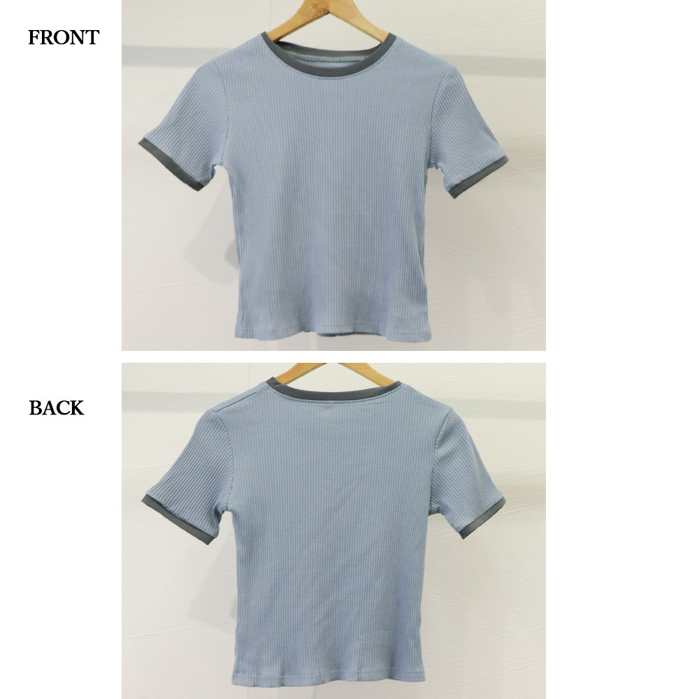 無地 Tシャツ 配色リブ無地半袖シャツレディース丸首