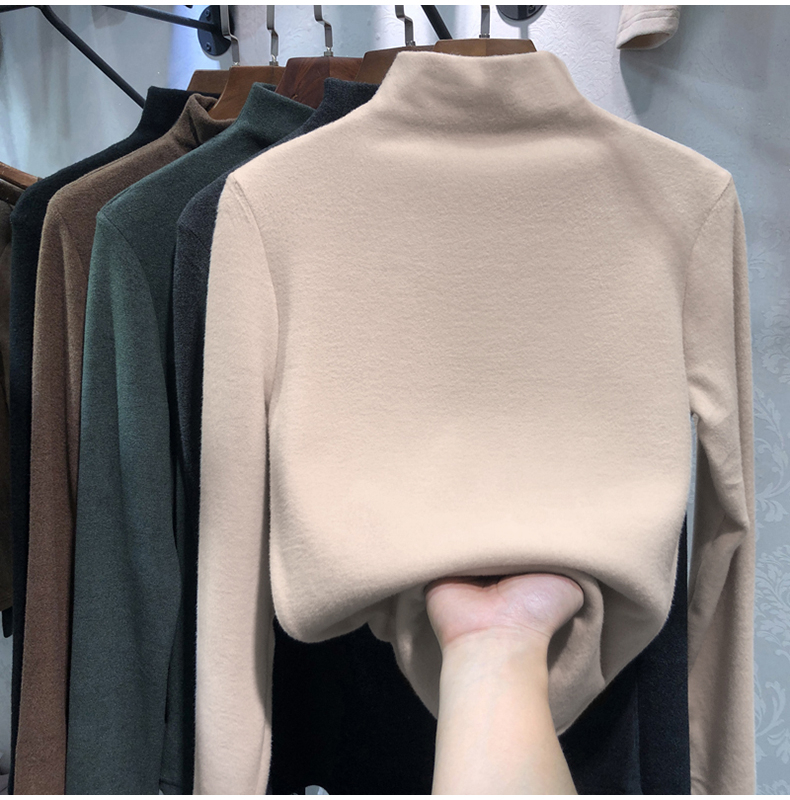 無地 Tシャツ あったか素材ハイネック長袖トップス
