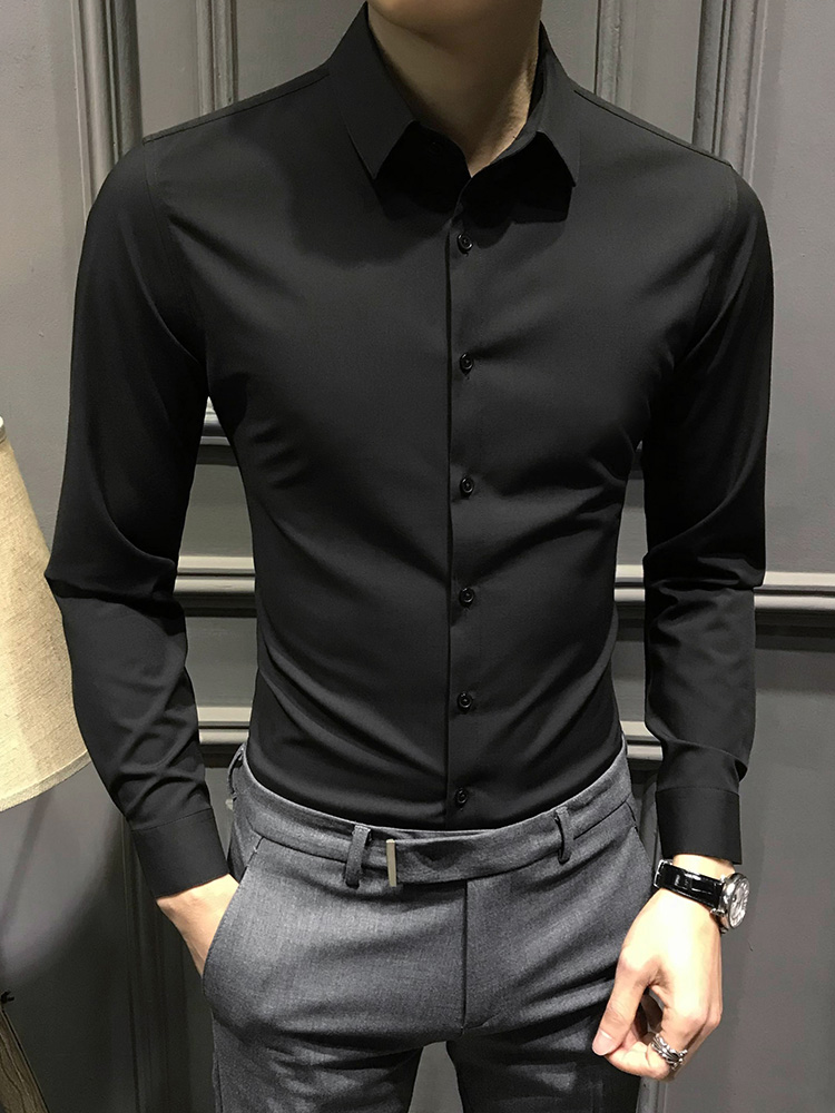 無地 シャツ 上質素材スリムフィットドレスシャツ