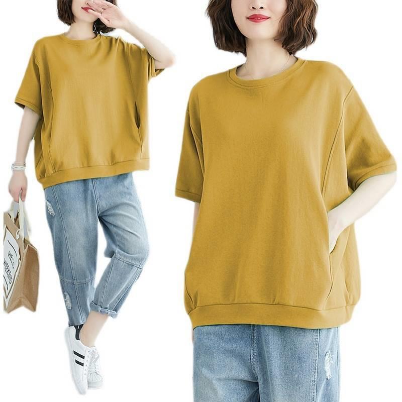 無地 Tシャツ ゆったりリラックス半袖プルオーバー