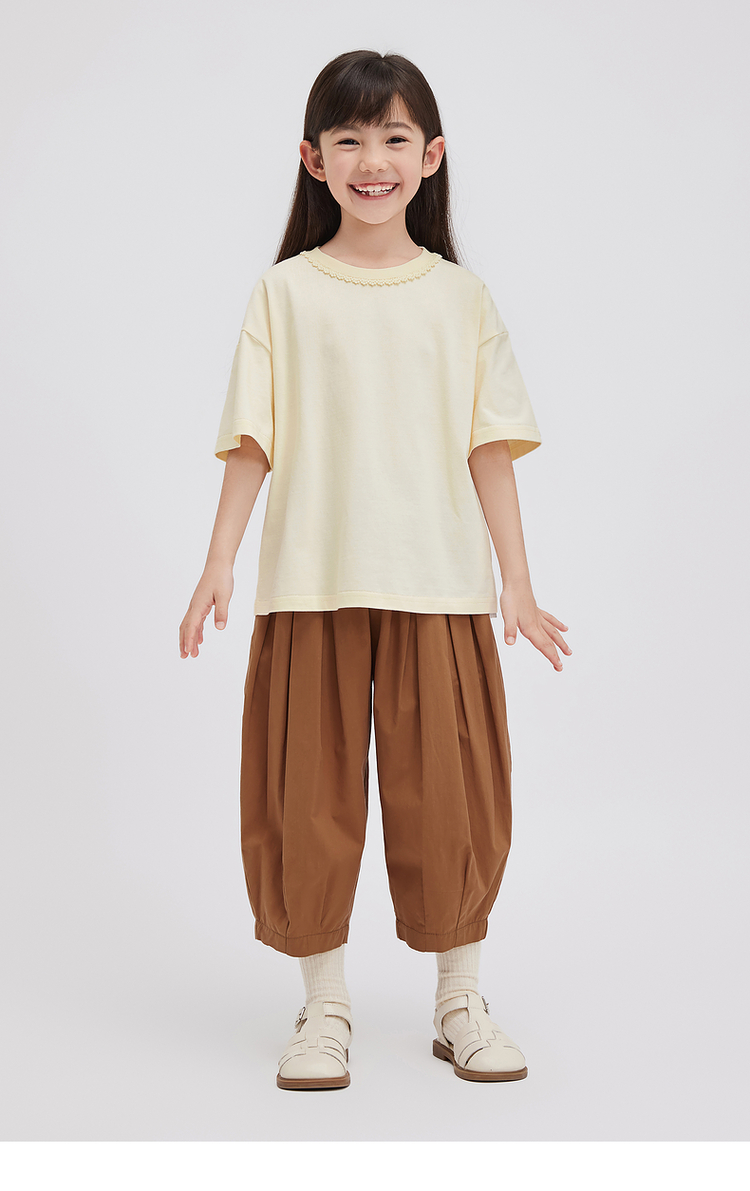 無地 Tシャツ キッズ 襟元の波型装飾がかわいい丸首半袖