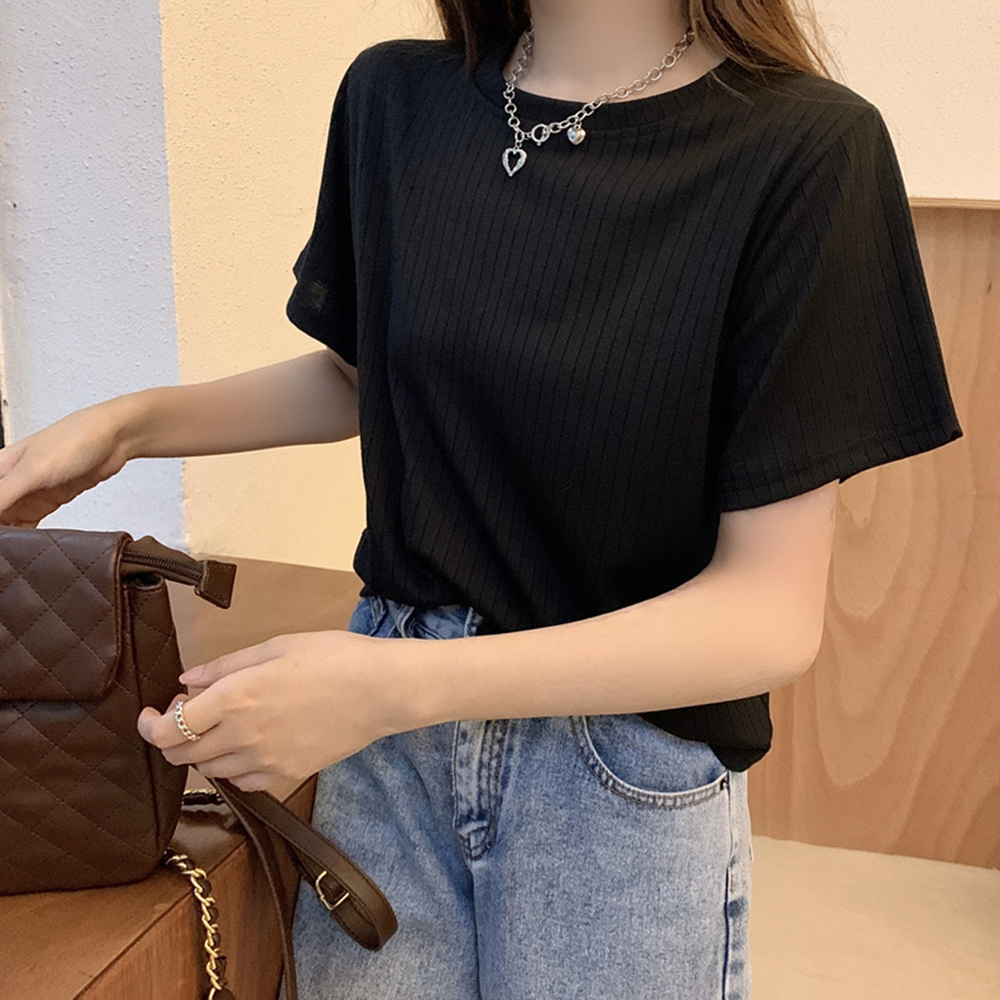 無地 Tシャツ 丸首ニット無地半袖シャツ カジュアルトップス
