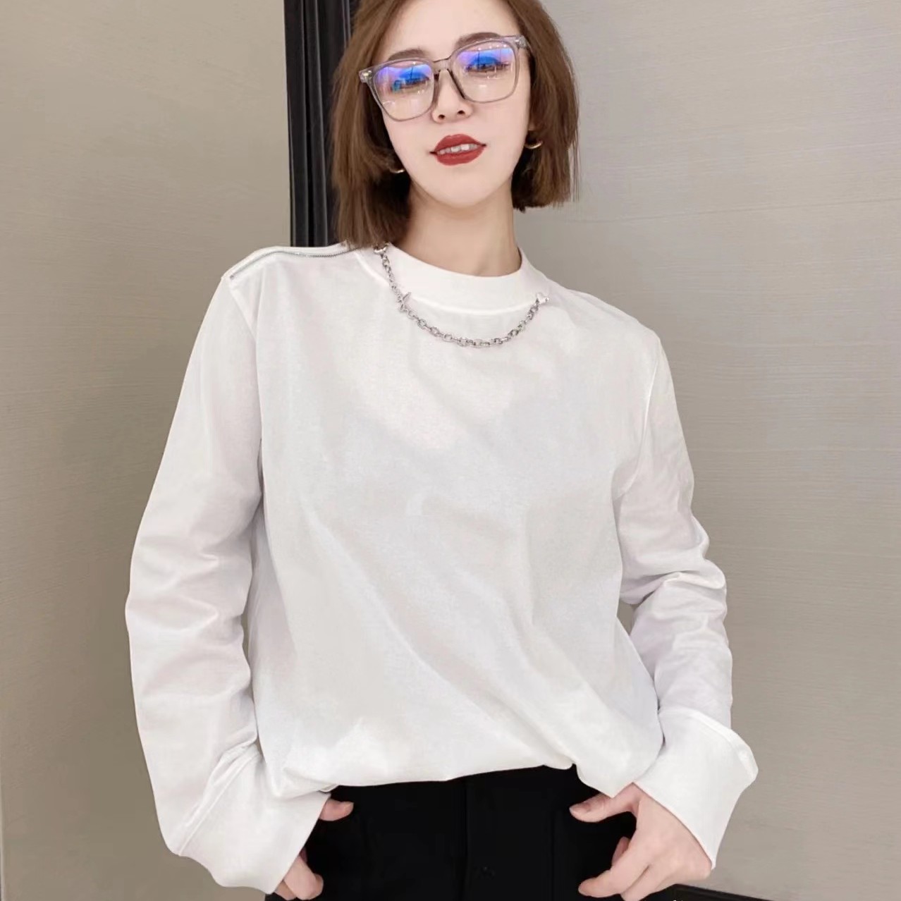 無地 Tシャツ すっきり丸首 長袖無地カットソー