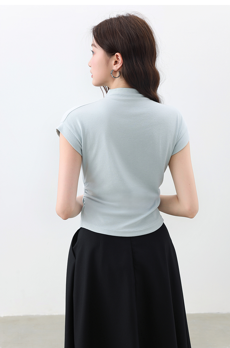 無地 Tシャツ すっきりハイネック無地フレンチ袖