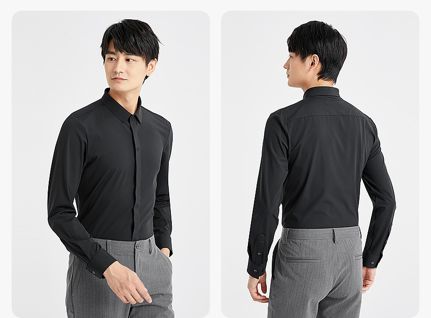 無地 シャツ ストレッチ素材 スリムフィット ドレスシャツ