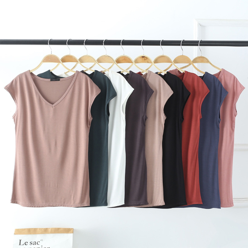 無地 Tシャツ フレンチスリーブ Vネック フィット
