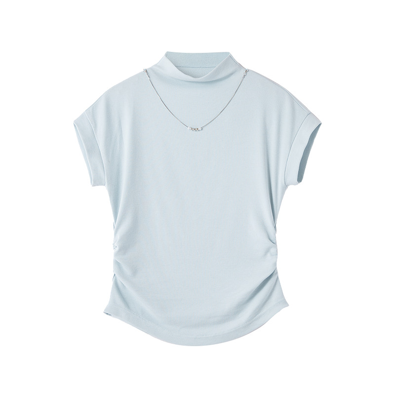 無地 Tシャツ すっきりハイネック無地フレンチ袖