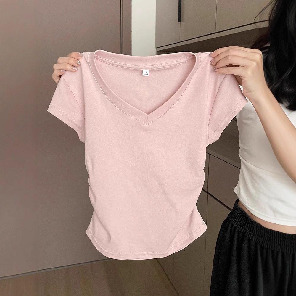 無地 Tシャツ すっきり着こなせる優美Vネック半袖