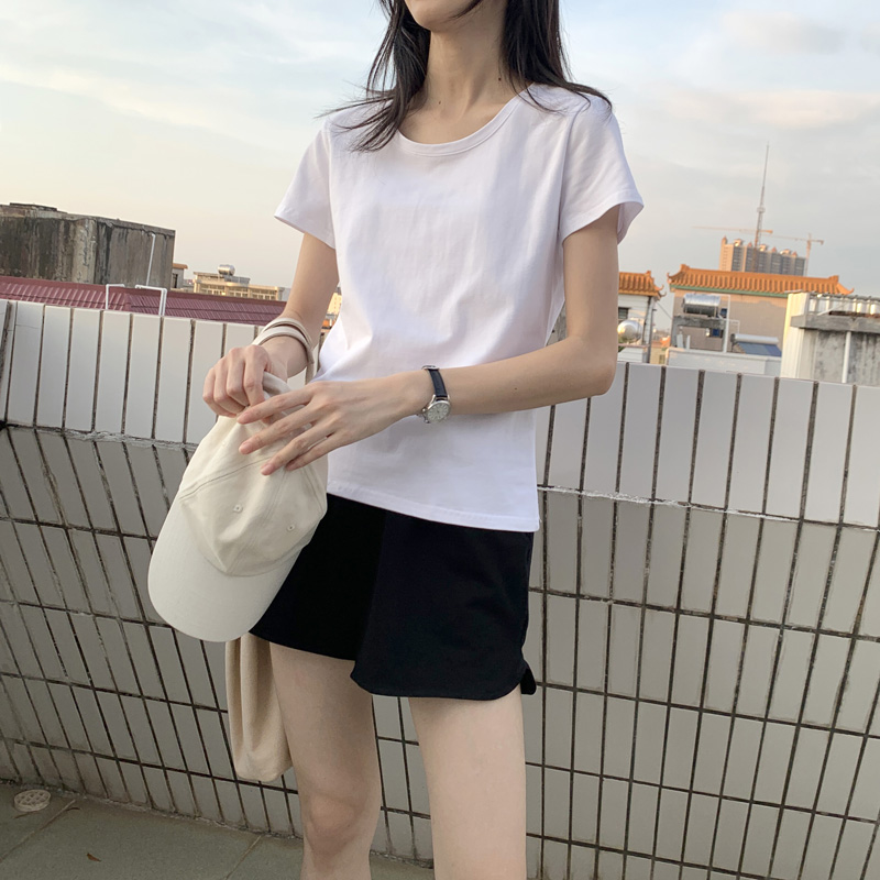 無地 シャツ シンプル ベーシック クルーネック 半袖カットソー