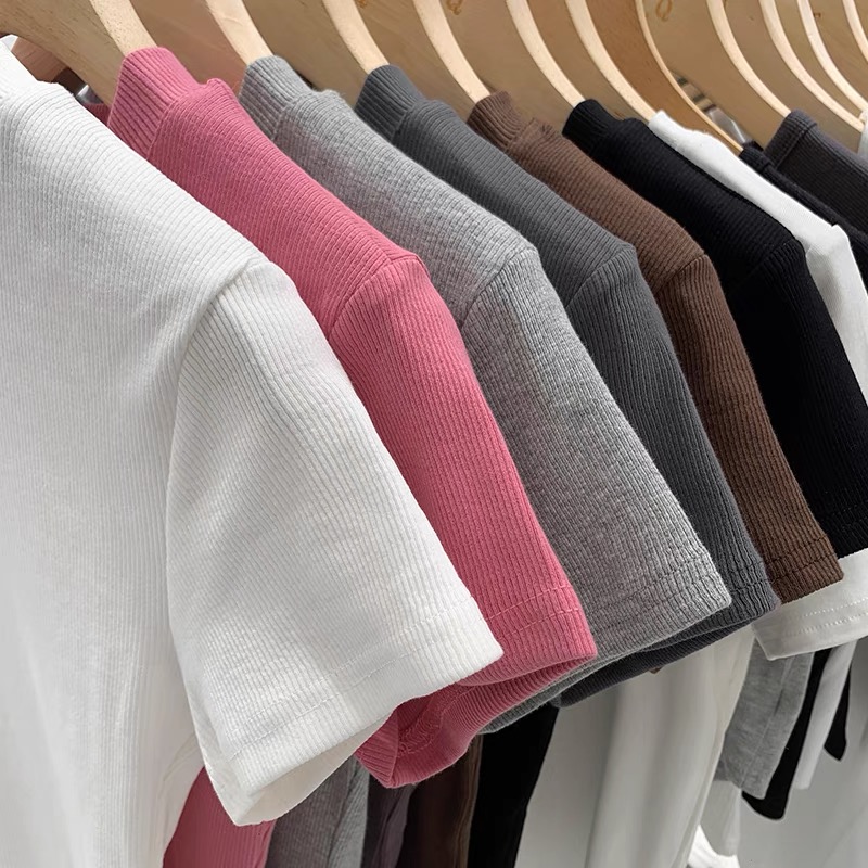 無地 Tシャツ リブ編み 上質ベーシック