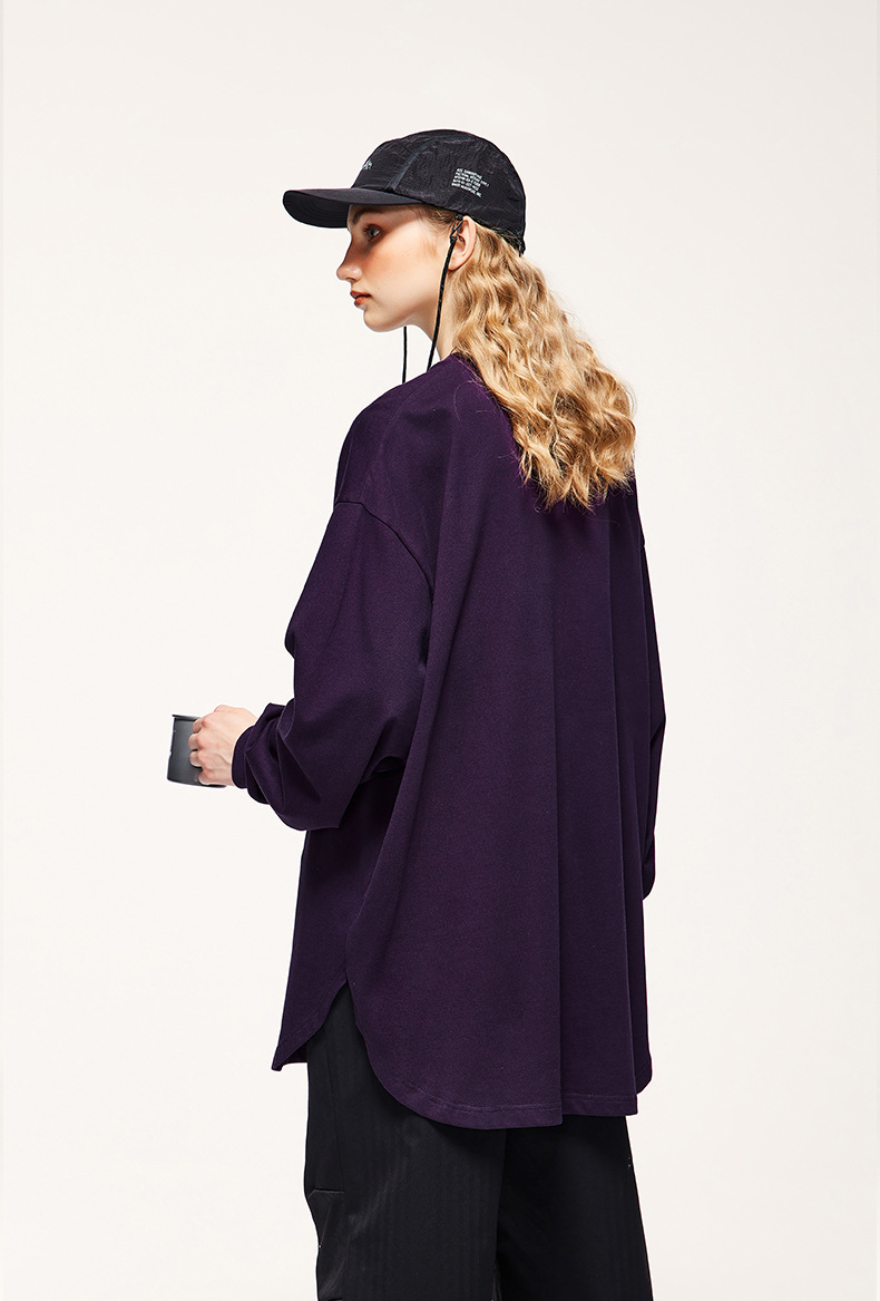 無地 Tシャツ 男女兼用 裾ラウンド 無地長袖シャツ