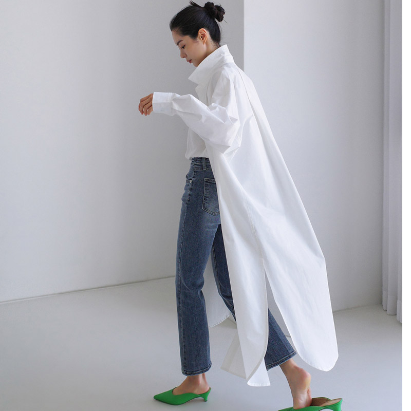 無地 シャツ オーバーサイズ ロング シャツワンピース