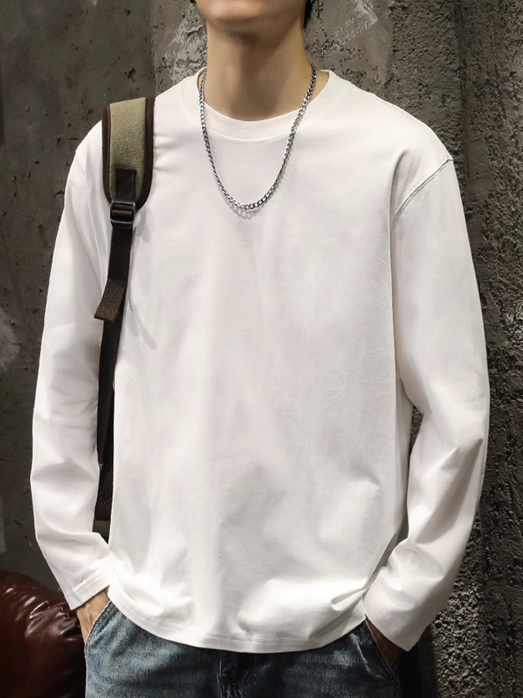 無地 Tシャツ シンプル美シルエット 長袖クルーネックカットソー