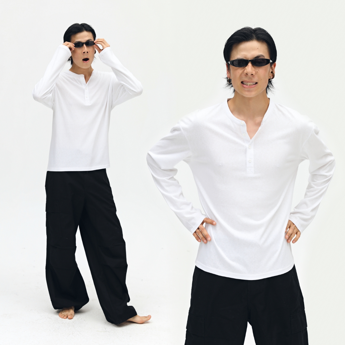 無地 シャツ こだわり職人仕立て ヘンリーネックシャツ