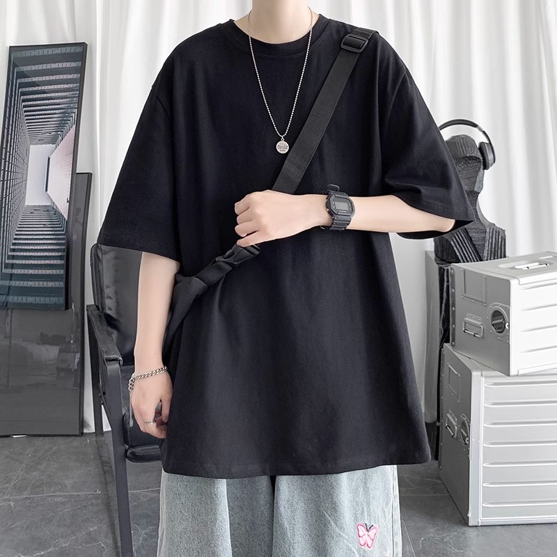 無地 Tシャツ ゆったりシルエット五分袖無地シャツ