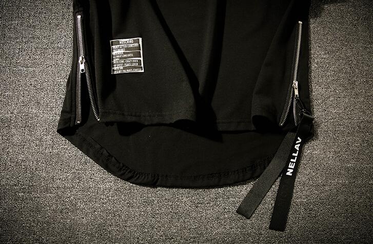 無地 Tシャツ 無地半袖ティーシャツ サイドジッパー ロング丈 男性用