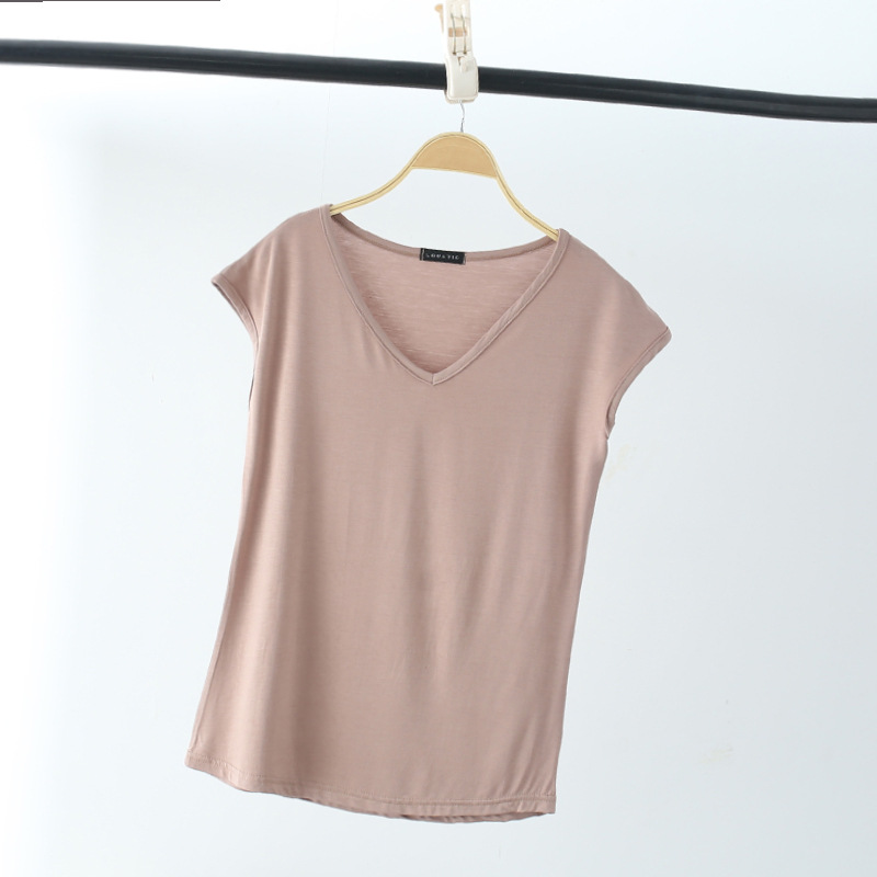 無地 Tシャツ フレンチスリーブ Vネック フィット