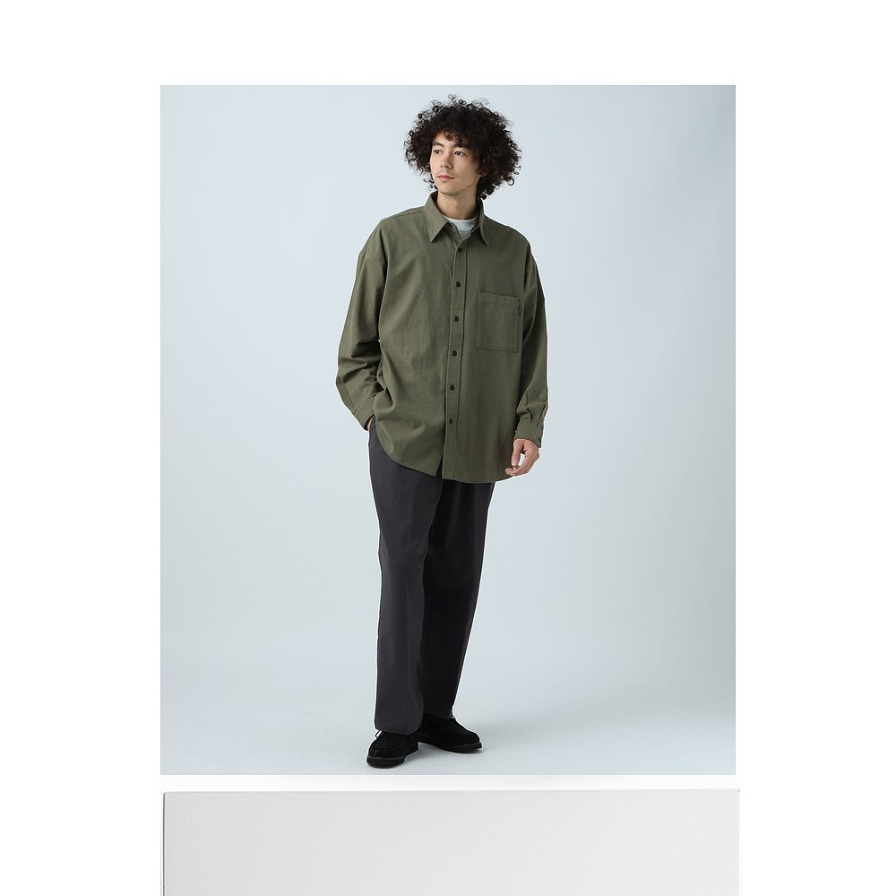 無地 シャツ リラックスシルエット 長袖シャツ