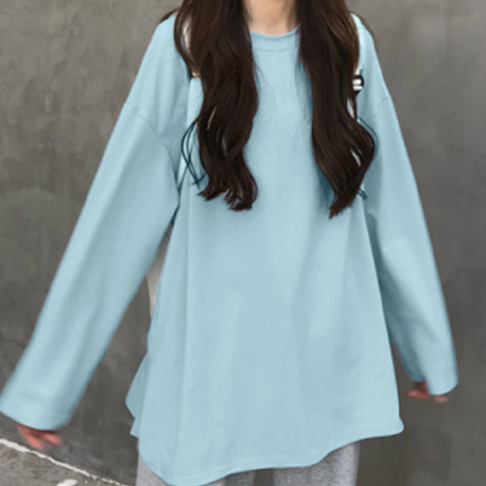 無地 Tシャツ ゆったり体型カバー長袖無地シャツ着痩せ効果