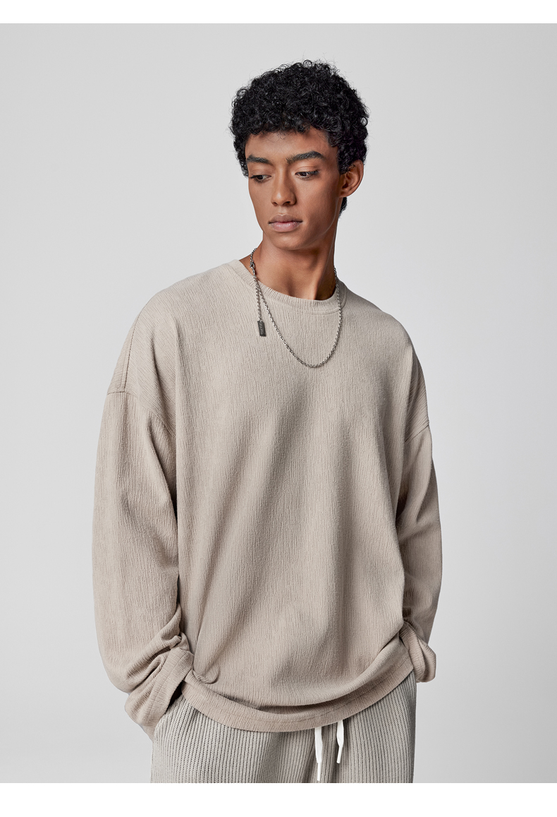 無地 Tシャツ ゆったりシルエット テクスチャー入り 長袖カットソー